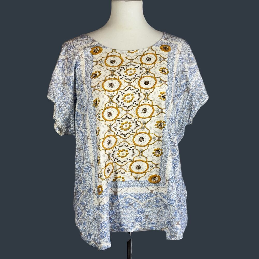 Chico’s Patterned Embellished Boxy Tee Blouse
